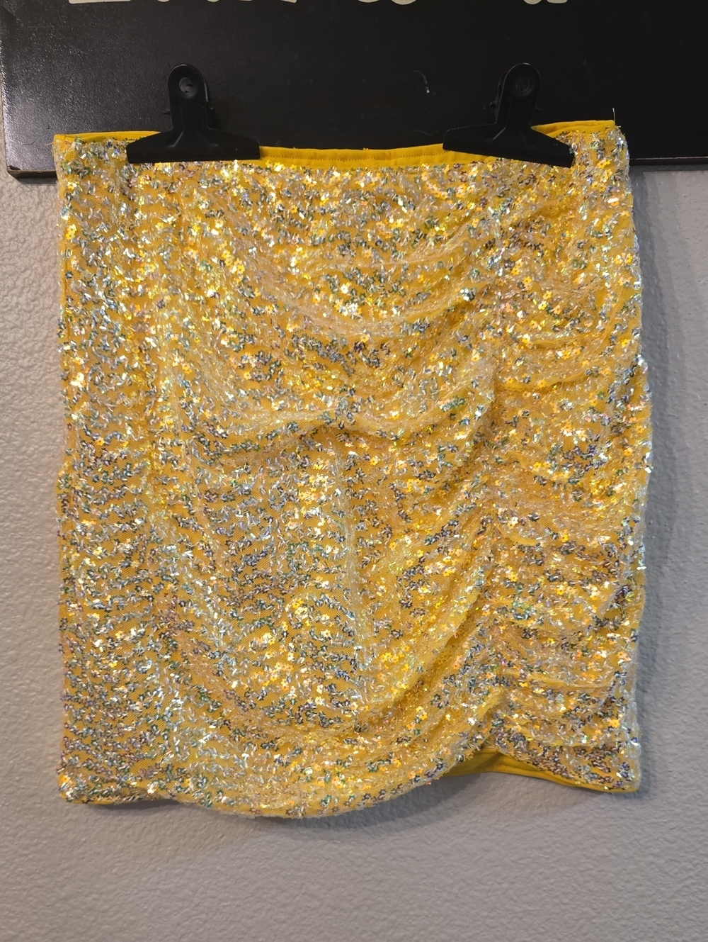 Lena Yellow Sequin Mini Skirt with Silver Sparkle